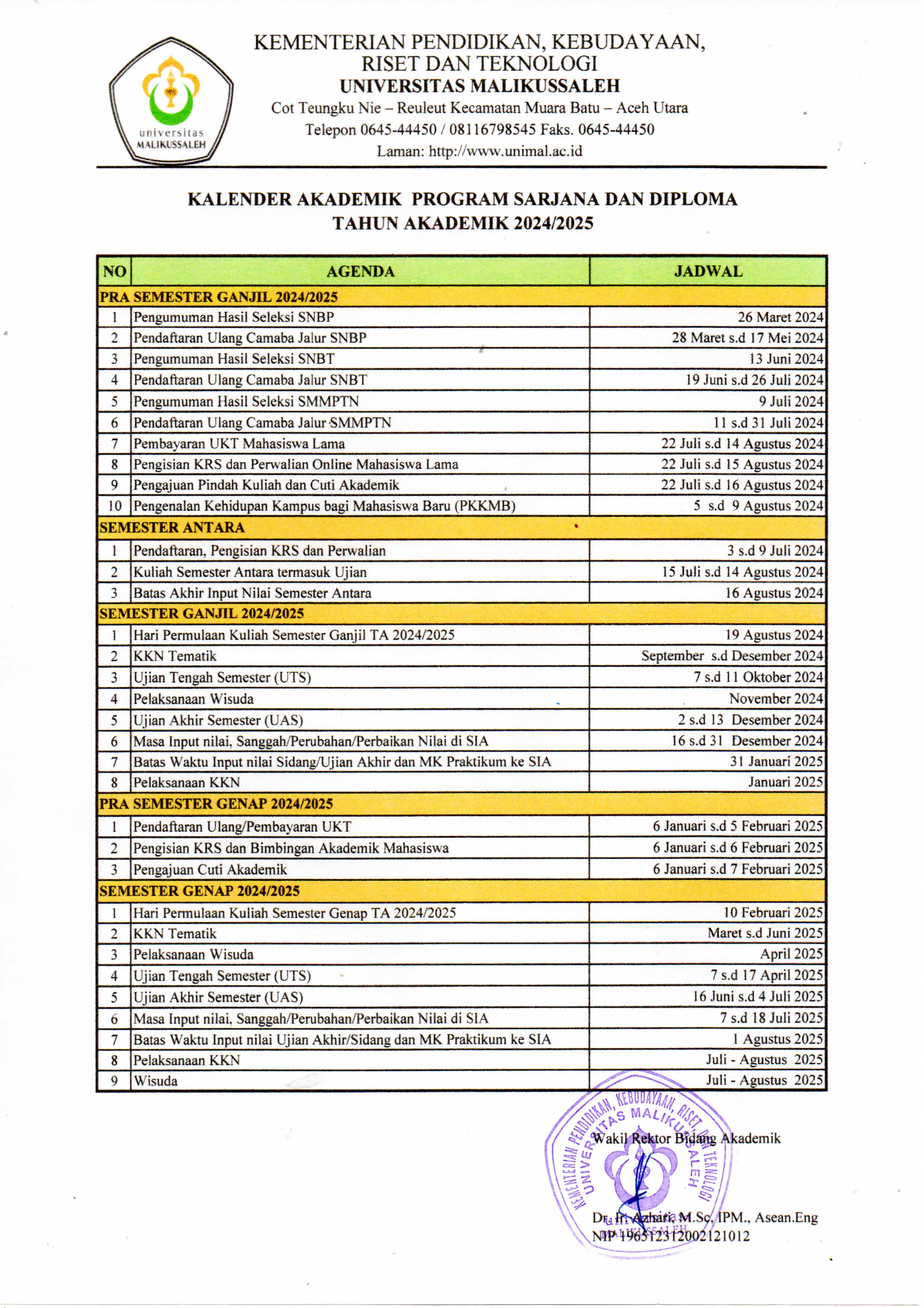 Kalender Akademik Tahun 2024-2025